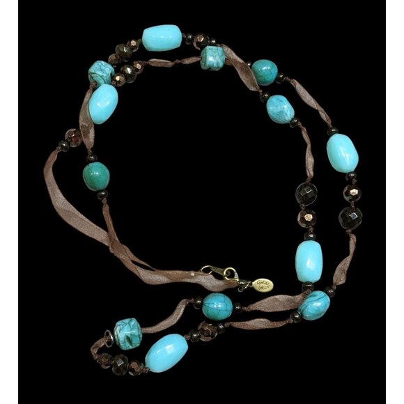 Vintage Cookie Lee Bohemian Turquoise And Brown Tone Beaded Necklace - Picture 1 of 8